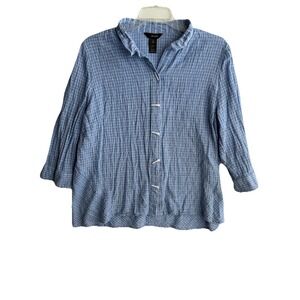 Ali Miles Blue Grid Print Button Front Tunic Top Womens Size XL Artsy Lagenlook‎
